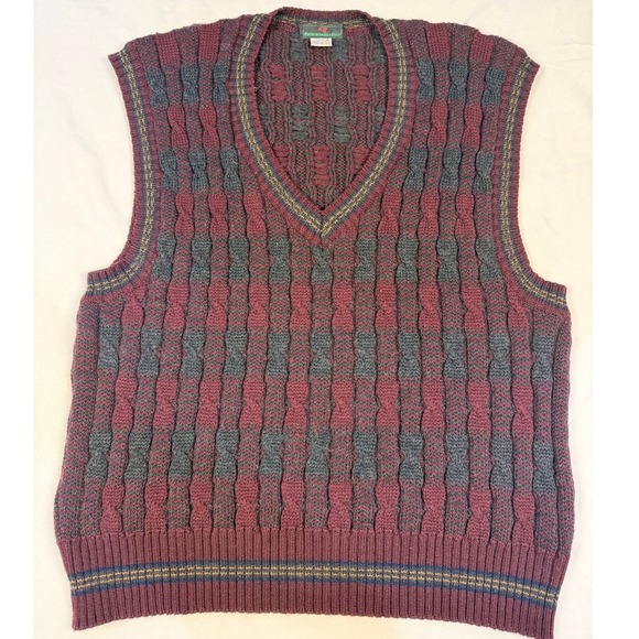 Vintage Abercrombie & Fitch 100% Virgin Wool Cable Knit Sweater Vest Burgundy L - Picture 3 of 5